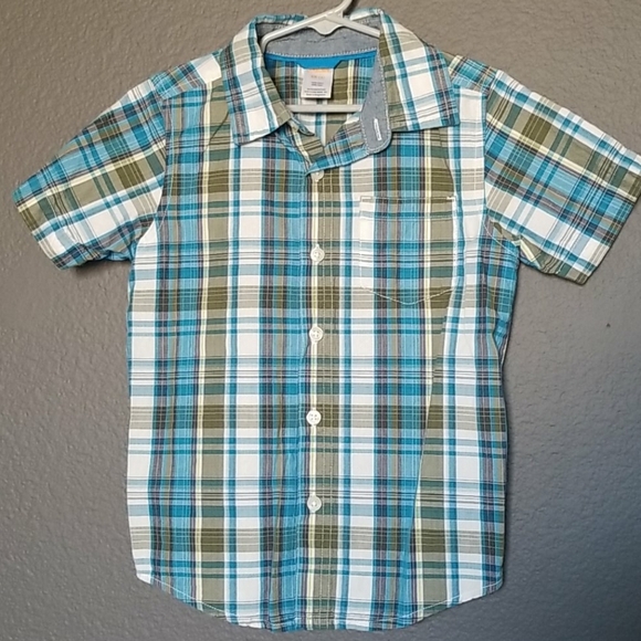 Gymboree green plaid button down short sleeve XS 4 - Picture 1 of 4